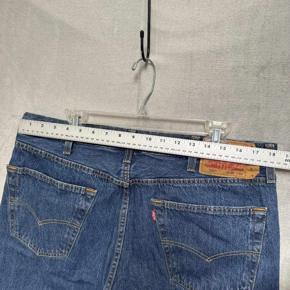 Levis 501 Jeans Mens 38x30 Blue Dark Wash Straight Denim Regular Fit Cotton‎